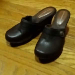 Tommy Hilfiger Dark Brown Leather Clog Mules Size 8.5